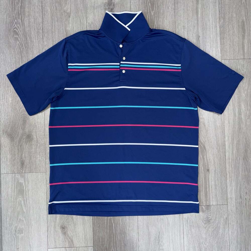 Walter Hagen Blue Striped Performance Golf Polo Shirt - Large